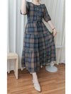 （短袖版) Check Dress 輕優雅雪紡格子傘裙擺連身裙/ DS9868