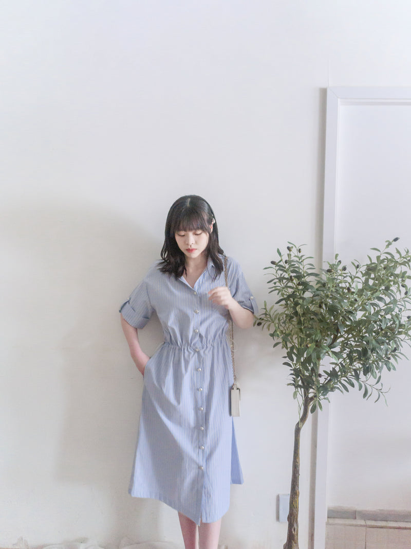 French Stripe 法式直條紋質感恤衫連身裙 Dress/ DS9891