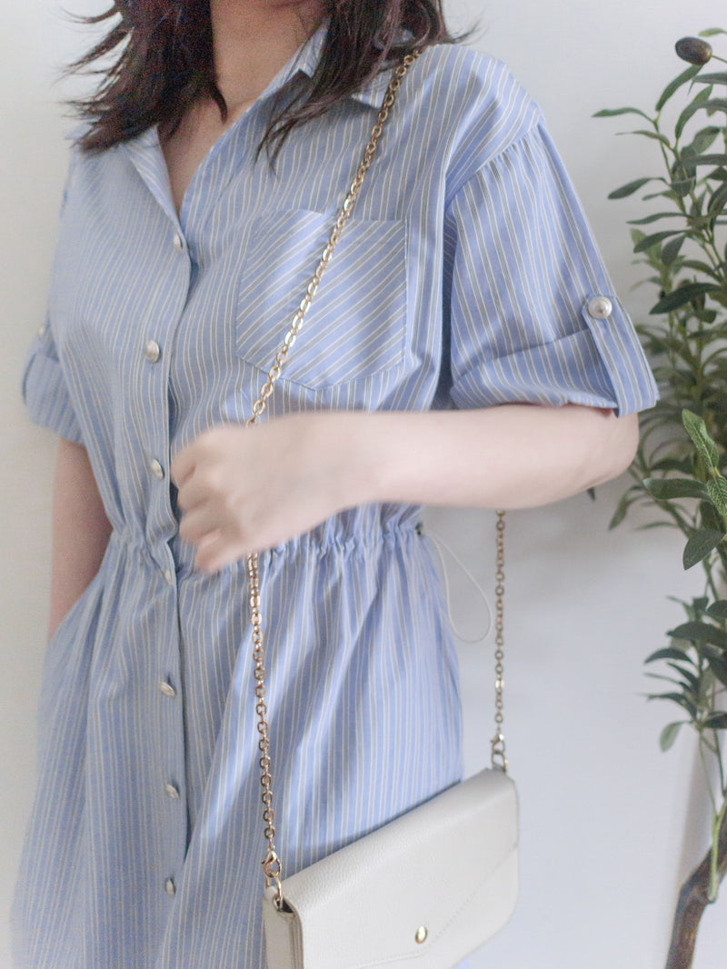 French Stripe 法式直條紋質感恤衫連身裙 Dress/ DS9891