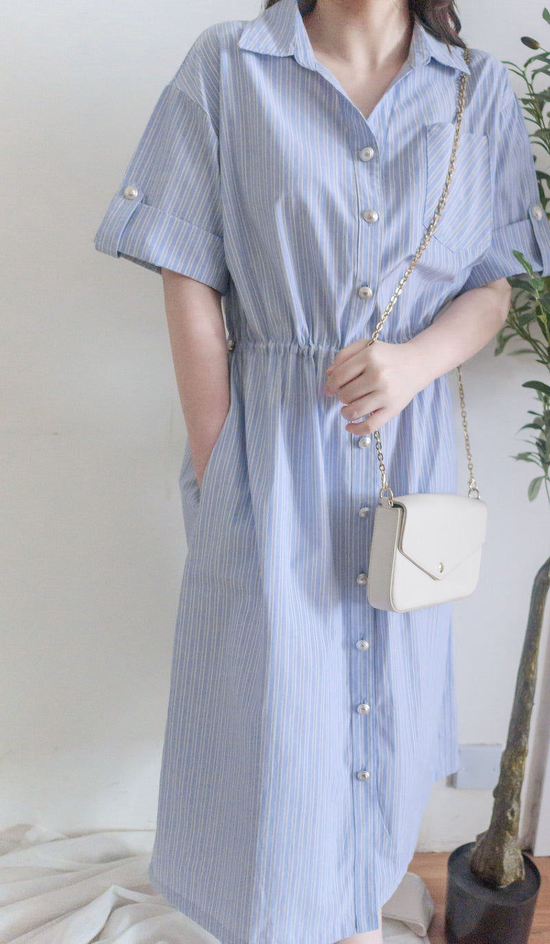 French Stripe 法式直條紋質感恤衫連身裙 Dress/ DS9891