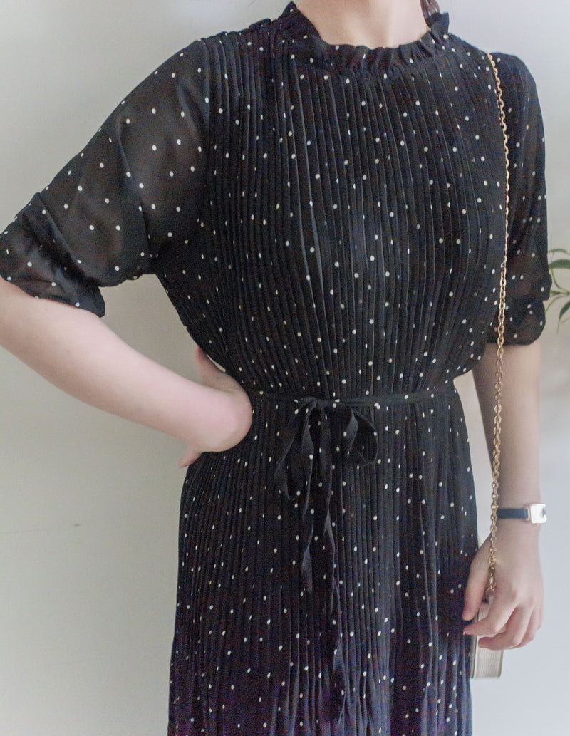 Snowdot 花邊圓領細褶飄逸雪點 Dress/ DS9893