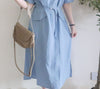 Side Slit Denim V領牛仔色開叉手袖 Dress/ DS9892 (pre-order)