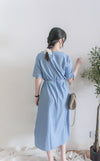 Side Slit Denim V領牛仔色開叉手袖 Dress/ DS9892 (pre-order)