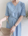 Side Slit Denim V領牛仔色開叉手袖 Dress/ DS9892 (pre-order)