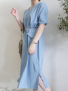 Side Slit Denim V領牛仔色開叉手袖 Dress/ DS9892 (pre-order)