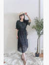 Patterned Lace Floral Dress 格紋通花感印花修腰連身裙/ DS9886