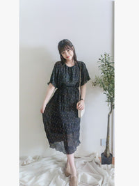 Patterned Lace Floral Dress 格紋通花感印花修腰連身裙/ DS9886