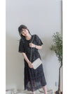 Patterned Lace Floral Dress 格紋通花感印花修腰連身裙/ DS9886
