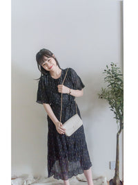 Patterned Lace Floral Dress 格紋通花感印花修腰連身裙/ DS9886