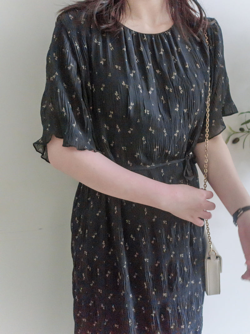 Patterned Lace Floral Dress 格紋通花感印花修腰連身裙/ DS9886