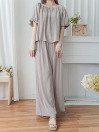 Sophie 涼感皺摺衣領闊腳兩件套 SET/ SE8076 (pre-order beige)