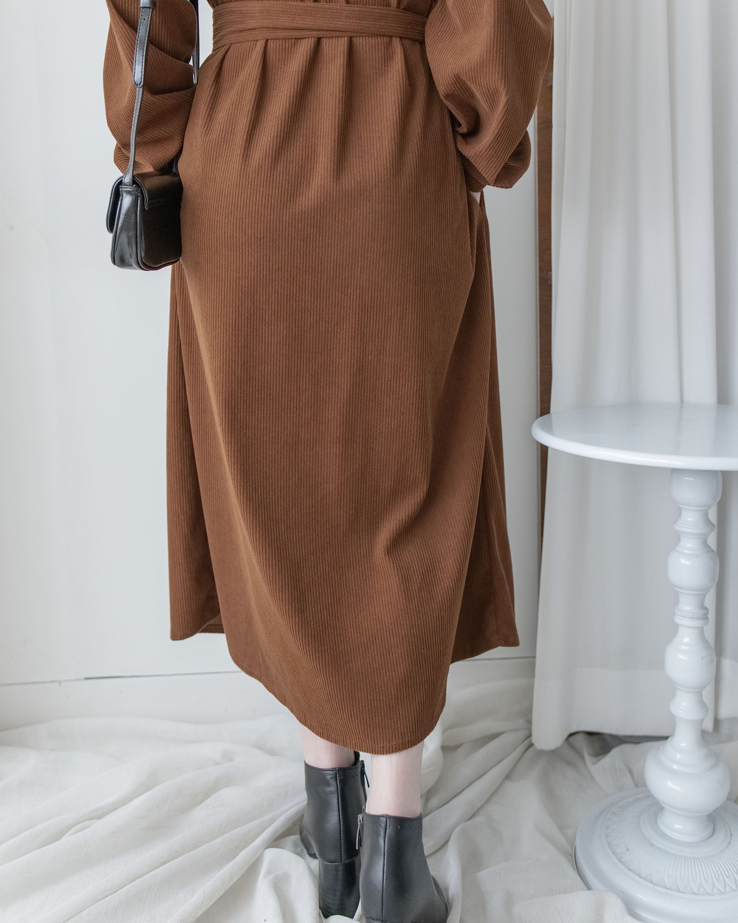 French Dress 燈芯絨暗條紋簡約口袋連身裙或外套/ DS1058 (Pre-order black 2月5日截單)