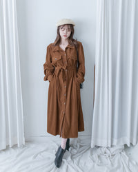 French Dress 燈芯絨暗條紋簡約口袋連身裙或外套/ DS1058 (Pre-order black 2月5日截單)