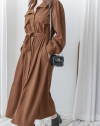 French Dress 燈芯絨暗條紋簡約口袋連身裙或外套/ DS1058 (Pre-order black 2月5日截單)