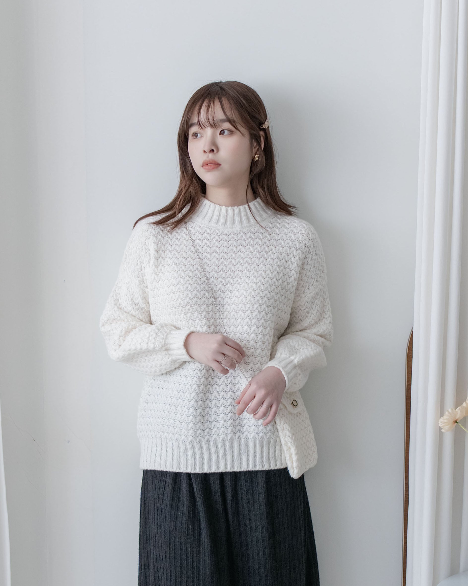 Knit Sweater Chain Bag Set 同織紋鎖鏈小包圓領針織衣套裝/ SE8105