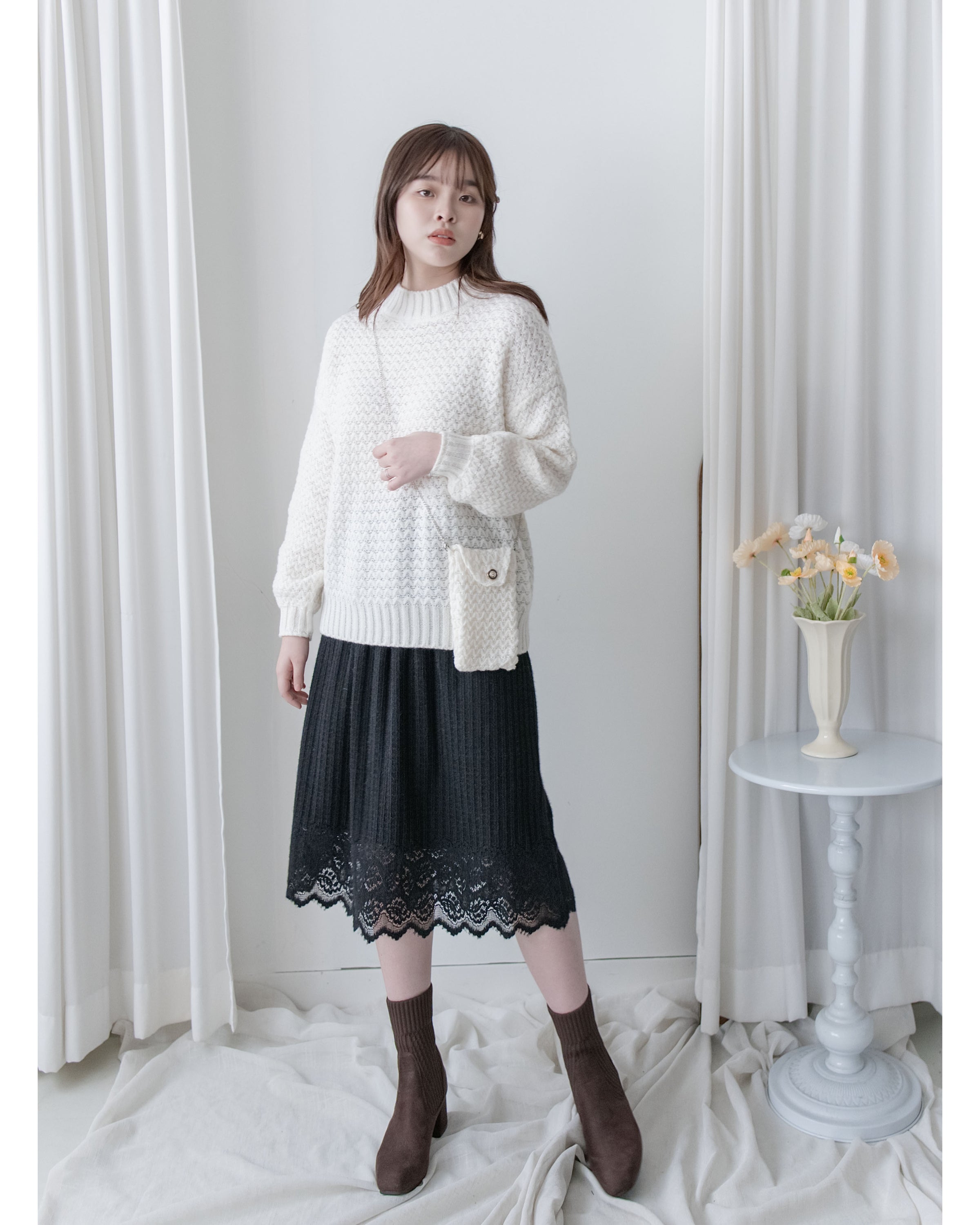 Knit Sweater Chain Bag Set 同織紋鎖鏈小包圓領針織衣套裝/ SE8105