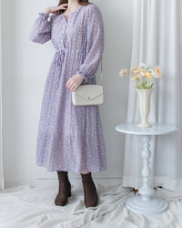 BabyBreath Pleated Dress 滿天星印花繫帶飄逸百褶長裙/ DS1063 (Pre-order lavender 2月5日截單)