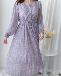 BabyBreath Pleated Dress 滿天星印花繫帶飄逸百褶長裙/ DS1063 (Pre-order lavender 2月5日截單)