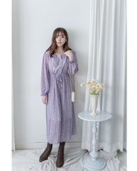 BabyBreath Pleated Dress 滿天星印花繫帶飄逸百褶長裙/ DS1063 (Pre-order lavender 2月5日截單)