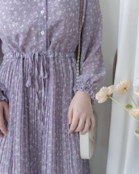 BabyBreath Pleated Dress 滿天星印花繫帶飄逸百褶長裙/ DS1063 (Pre-order lavender 2月5日截單)
