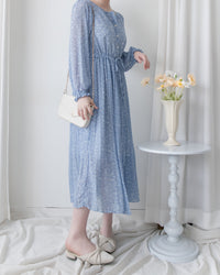 BabyBreath Pleated Dress 滿天星印花繫帶飄逸百褶長裙/ DS1063 (Pre-order lavender 2月5日截單)