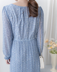 BabyBreath Pleated Dress 滿天星印花繫帶飄逸百褶長裙/ DS1063 (Pre-order lavender 2月5日截單)