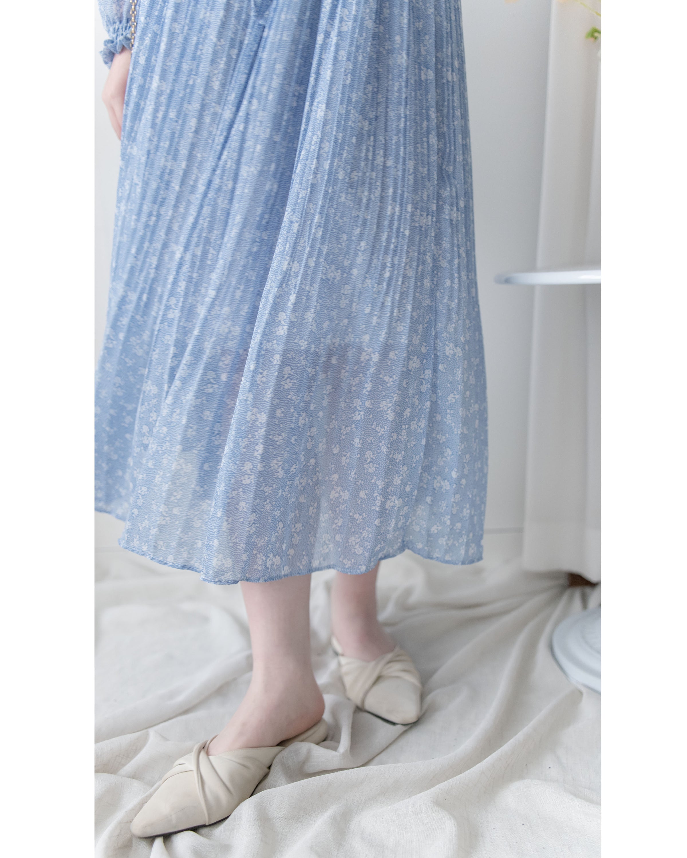 BabyBreath Pleated Dress 滿天星印花繫帶飄逸百褶長裙/ DS1063 (Pre-order lavender 2月5日截單)