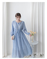 BabyBreath Pleated Dress 滿天星印花繫帶飄逸百褶長裙/ DS1063 (Pre-order lavender 2月5日截單)
