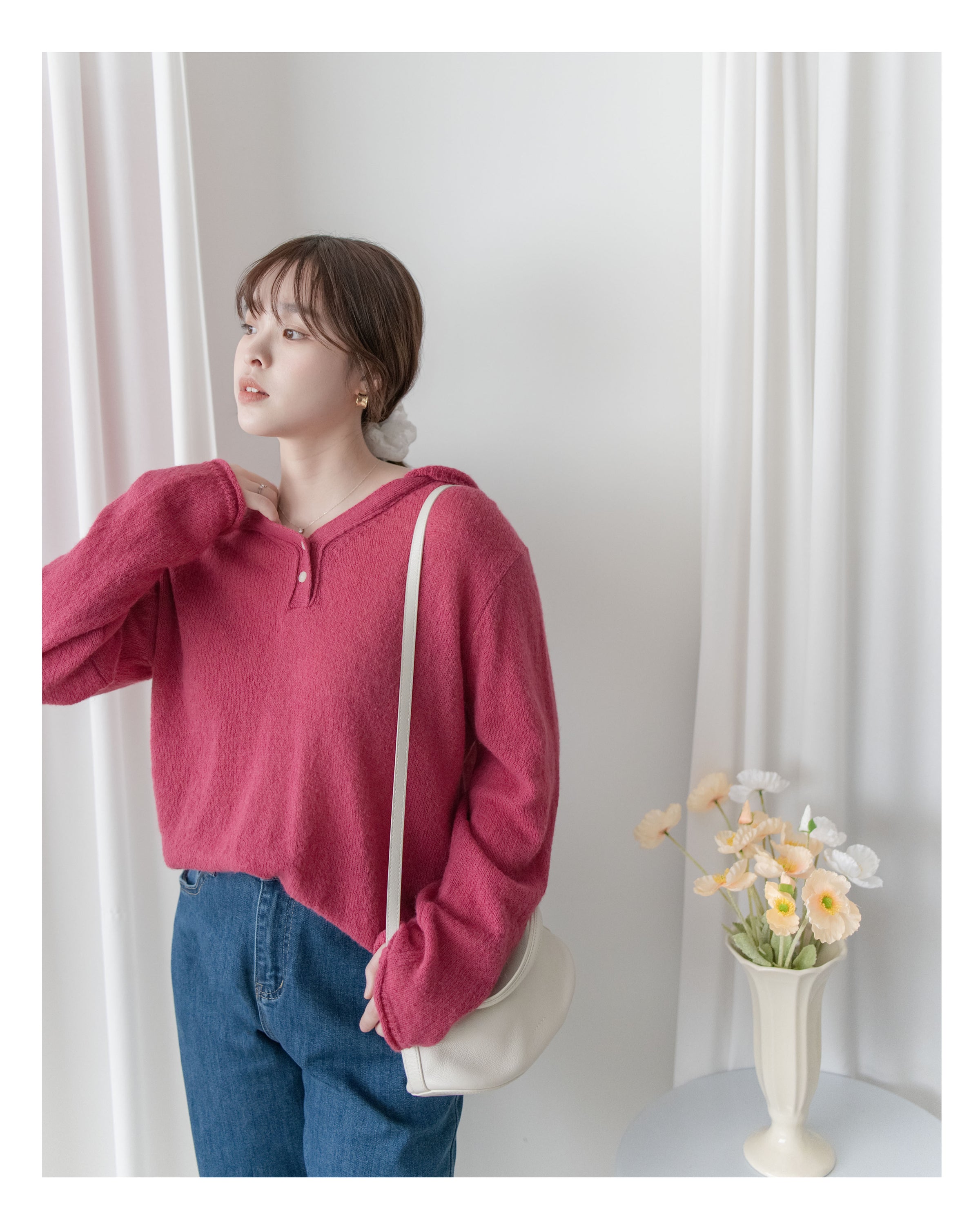 V-neck Hooded Knit Top 連帽 V 領針織上衣/ TP9207