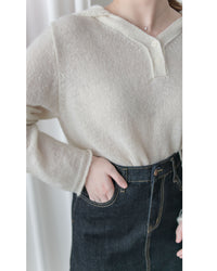 V-neck Hooded Knit Top 連帽 V 領針織上衣/ TP9207