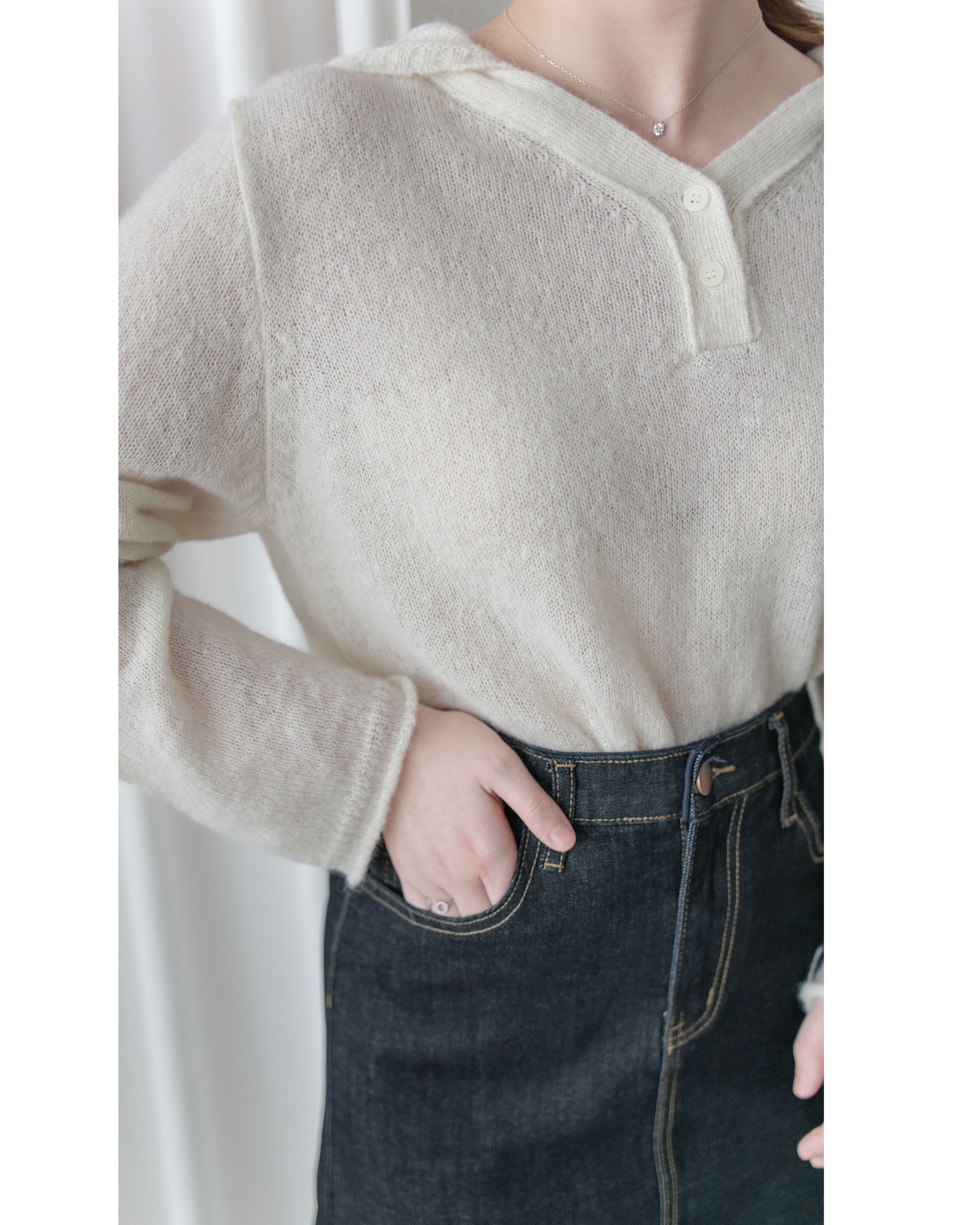 V-neck Hooded Knit Top 連帽 V 領針織上衣/ TP9207