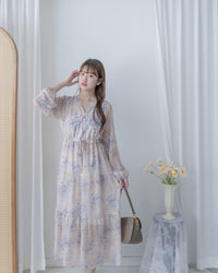[Style 3] Pastel Watercolor Floral Dress 暈染水彩顯瘦印花長裙/ DS1075（優惠至 2月13日）