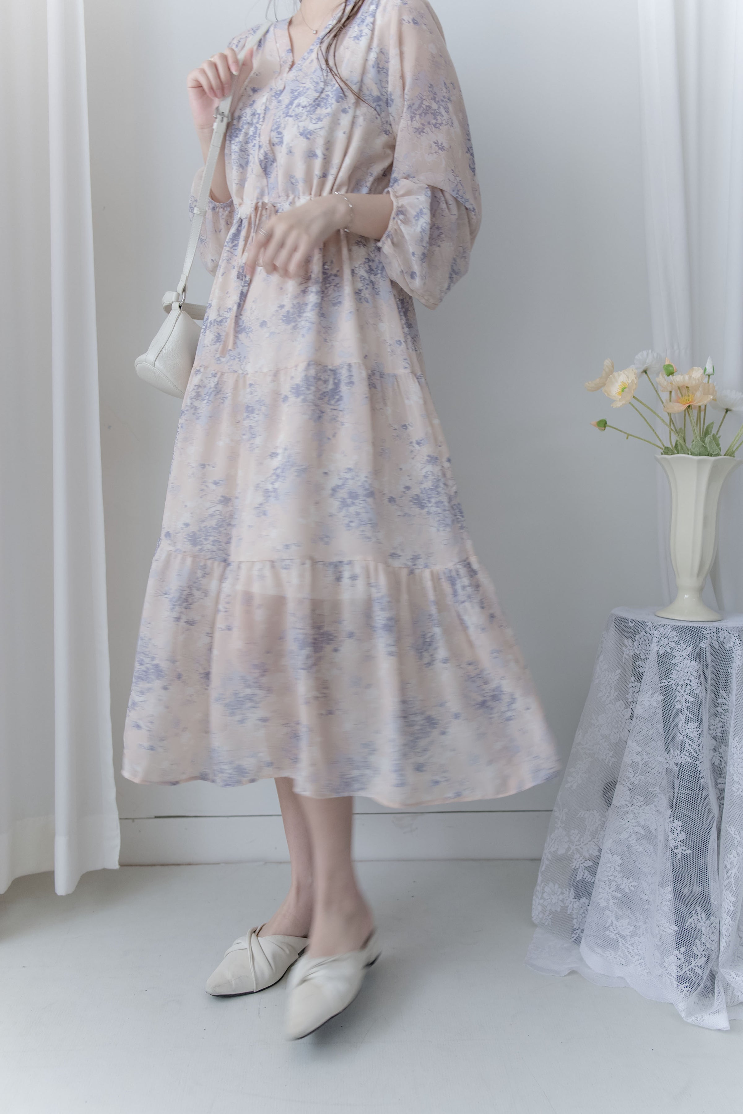 [Style 3] Pastel Watercolor Floral Dress 暈染水彩顯瘦印花長裙/ DS1075（優惠至 2月13日）