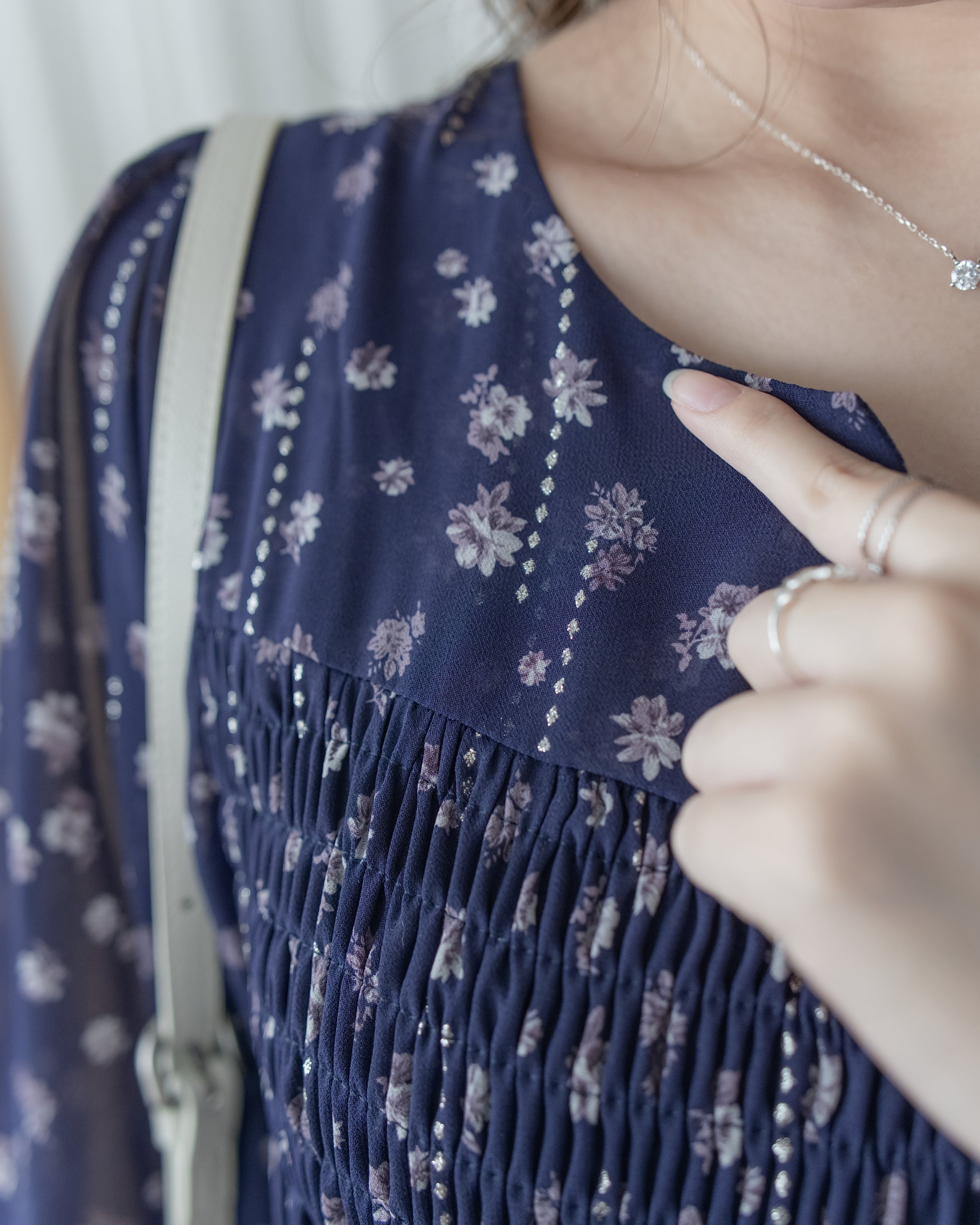 [Style 6] Midnight Starry Floral Dress 深藍繁星小V領顯瘦橡筋連身裙/ DS1070（優惠至 2月13日）