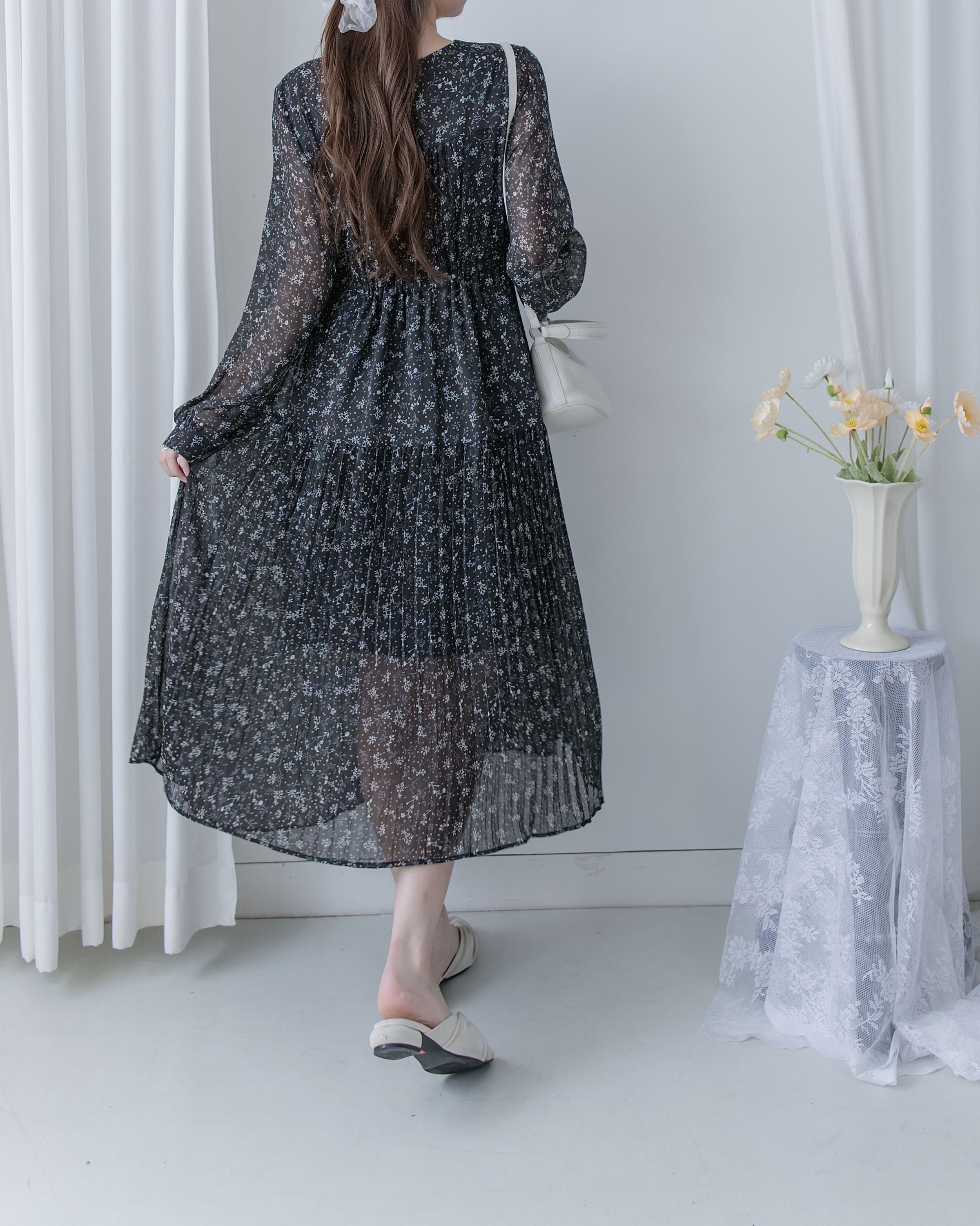 [Style 5] Dot Branches Dress 點點花枝印花雙層細褶質感連身裙/ DS1074（優惠至 2月13日）