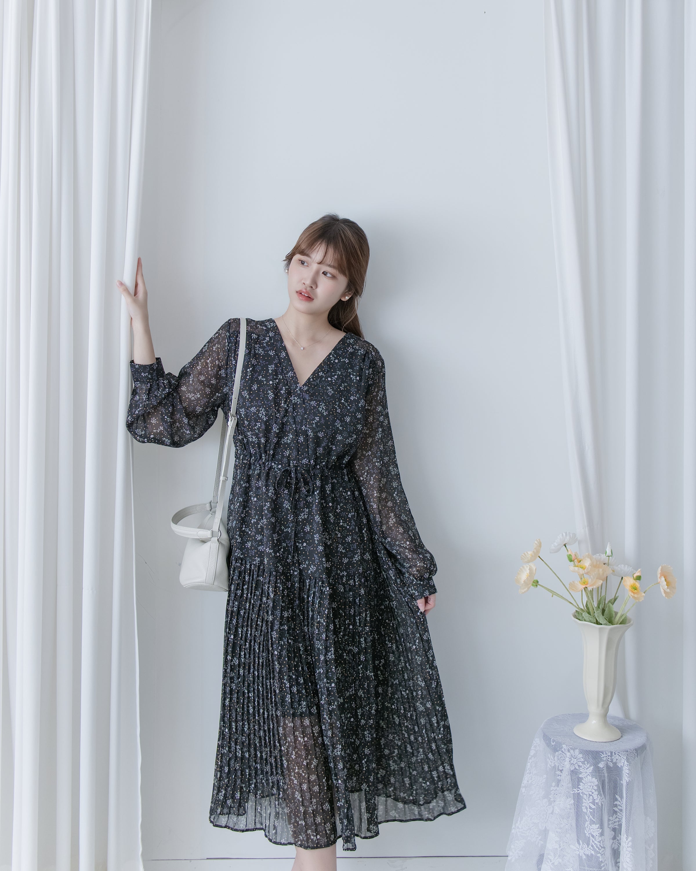 [Style 5] Dot Branches Dress 點點花枝印花雙層細褶質感連身裙/ DS1074（優惠至 2月13日）
