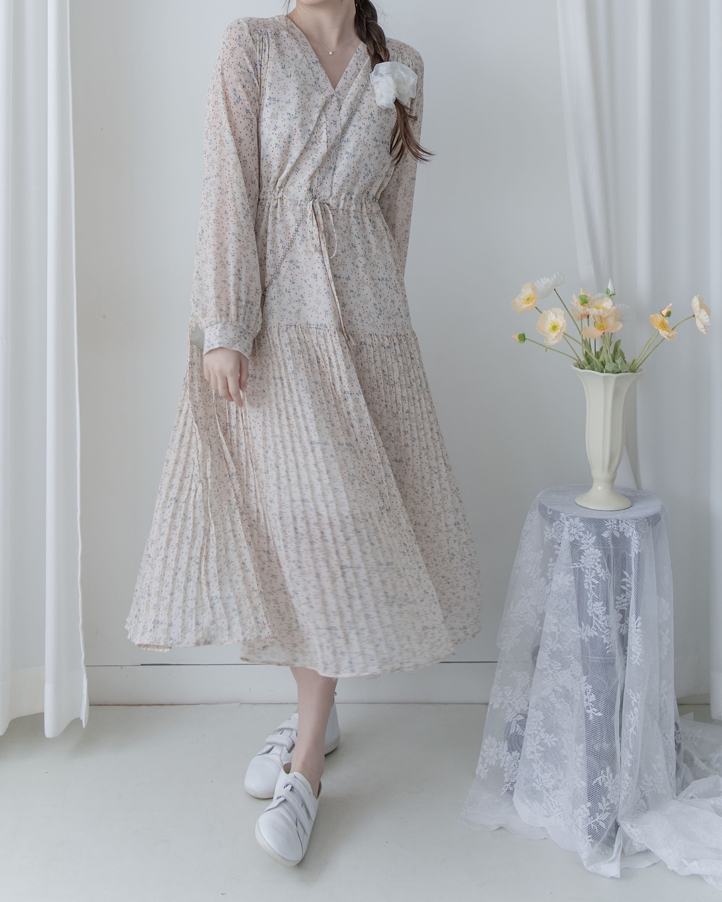 [Style 5] Dot Branches Dress 點點花枝印花雙層細褶質感連身裙/ DS1074（優惠至 2月13日）