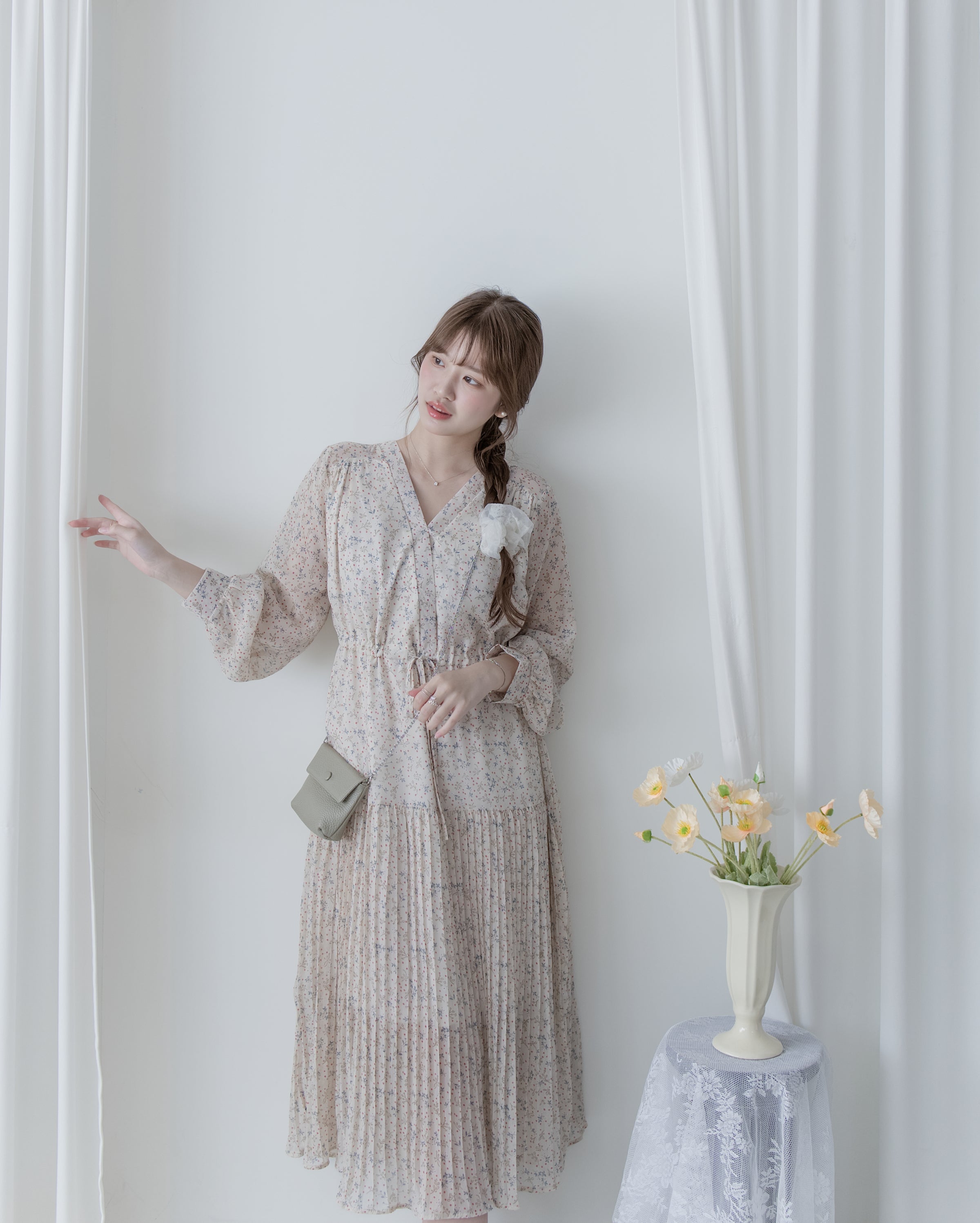 [Style 5] Dot Branches Dress 點點花枝印花雙層細褶質感連身裙/ DS1074（優惠至 2月13日）