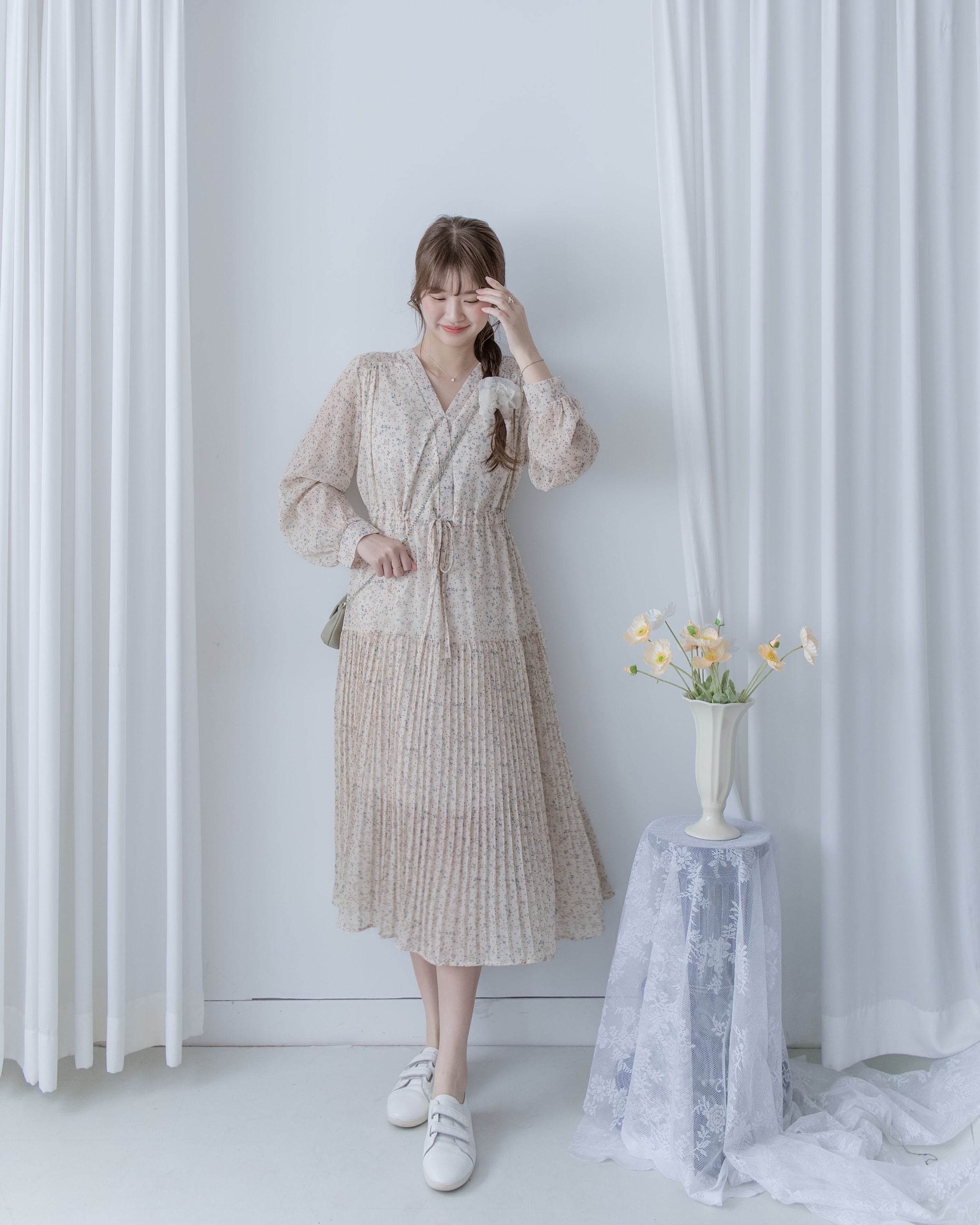 [Style 5] Dot Branches Dress 點點花枝印花雙層細褶質感連身裙/ DS1074（優惠至 2月13日）