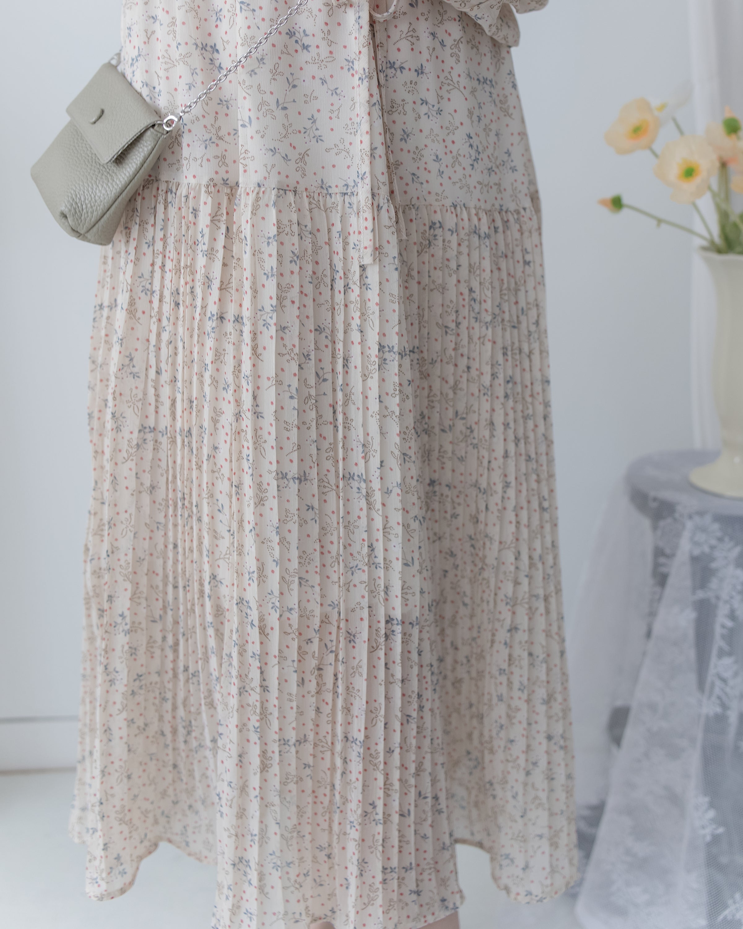 [Style 5] Dot Branches Dress 點點花枝印花雙層細褶質感連身裙/ DS1074（優惠至 2月13日）