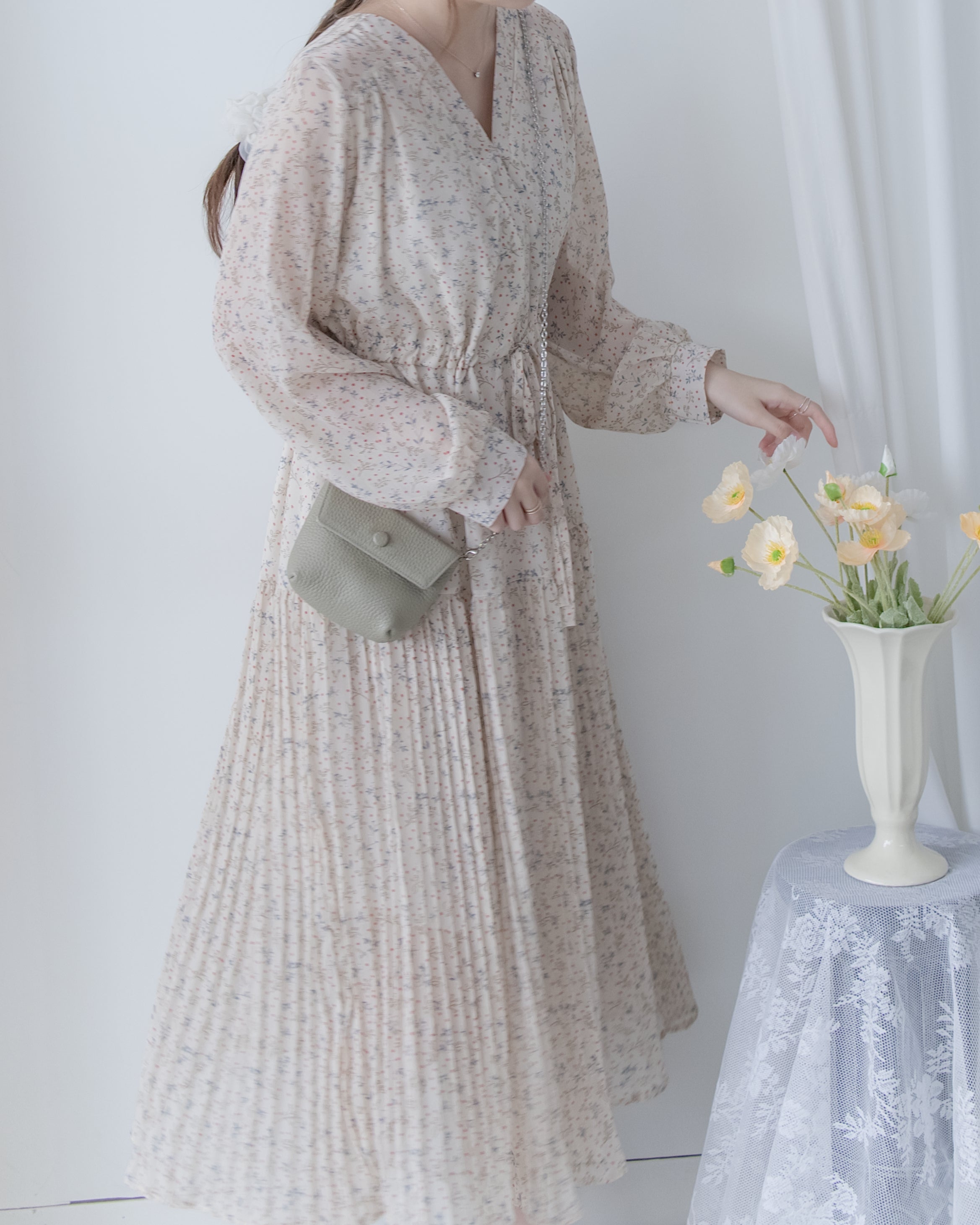 [Style 5] Dot Branches Dress 點點花枝印花雙層細褶質感連身裙/ DS1074（優惠至 2月13日）