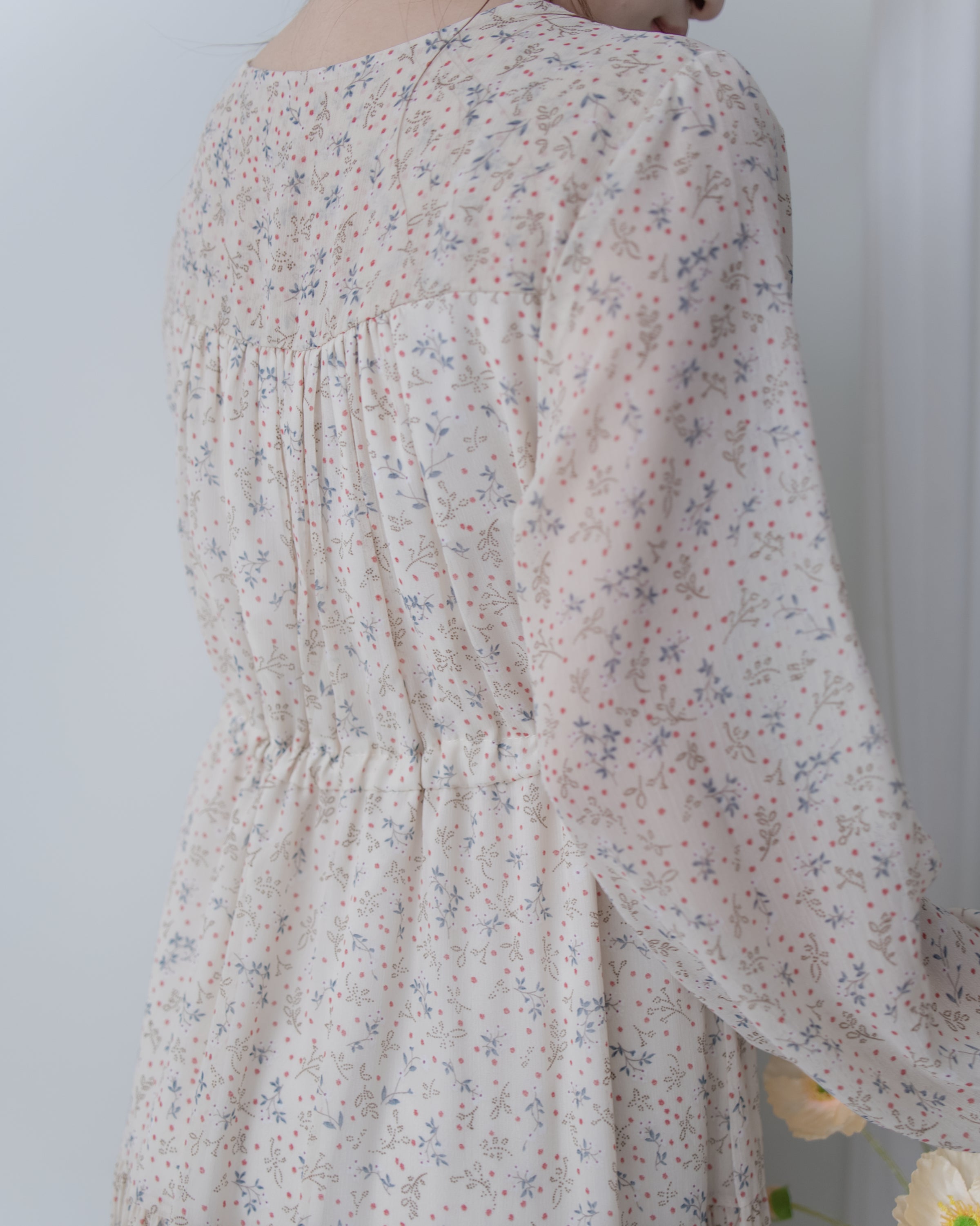 [Style 5] Dot Branches Dress 點點花枝印花雙層細褶質感連身裙/ DS1074（優惠至 2月13日）