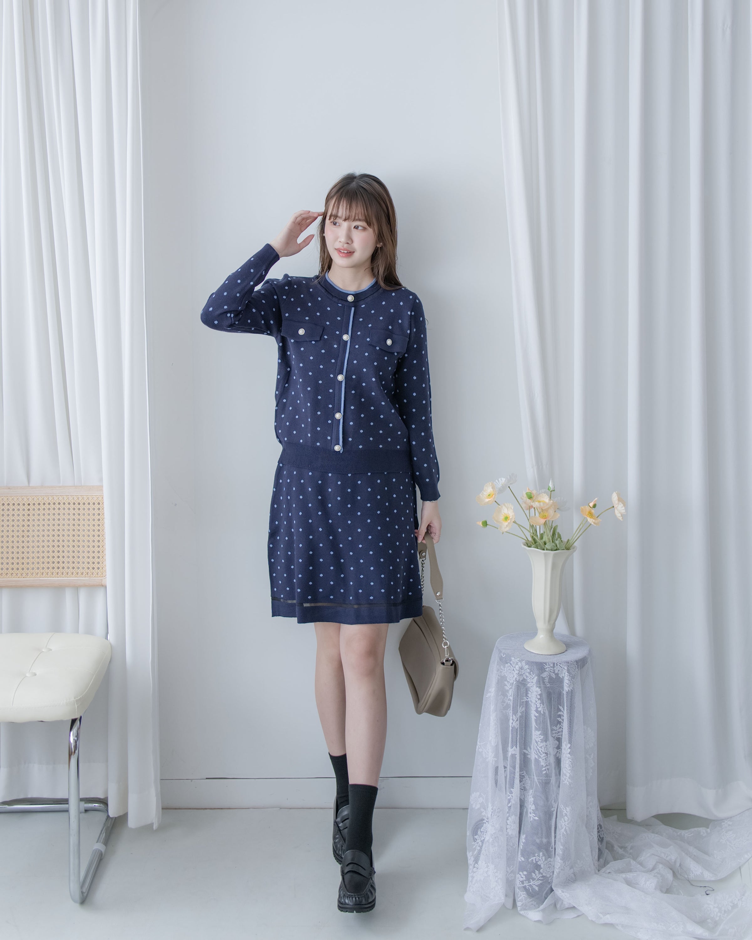 [Style 4] Polka Dot Knit Set 小圓點針織通花邊線精緻套裝/ SE8107（優惠至 2月13日）