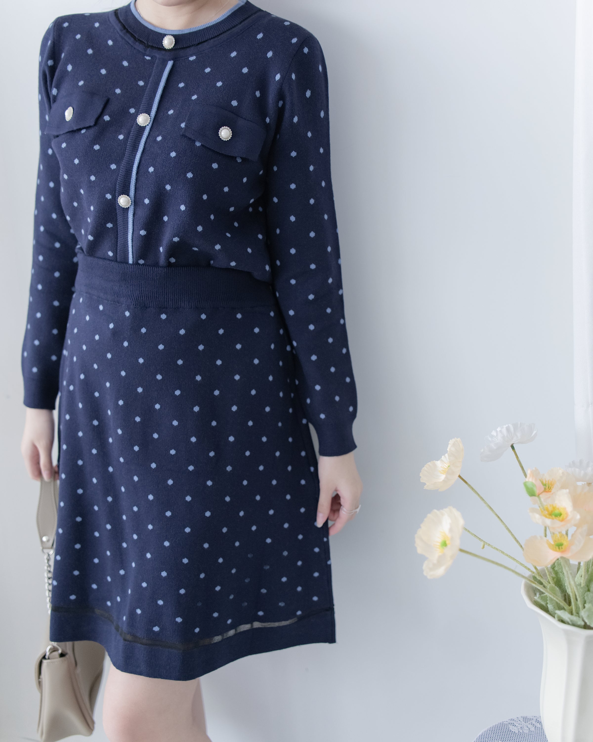 [Style 4] Polka Dot Knit Set 小圓點針織通花邊線精緻套裝/ SE8107（優惠至 2月13日）
