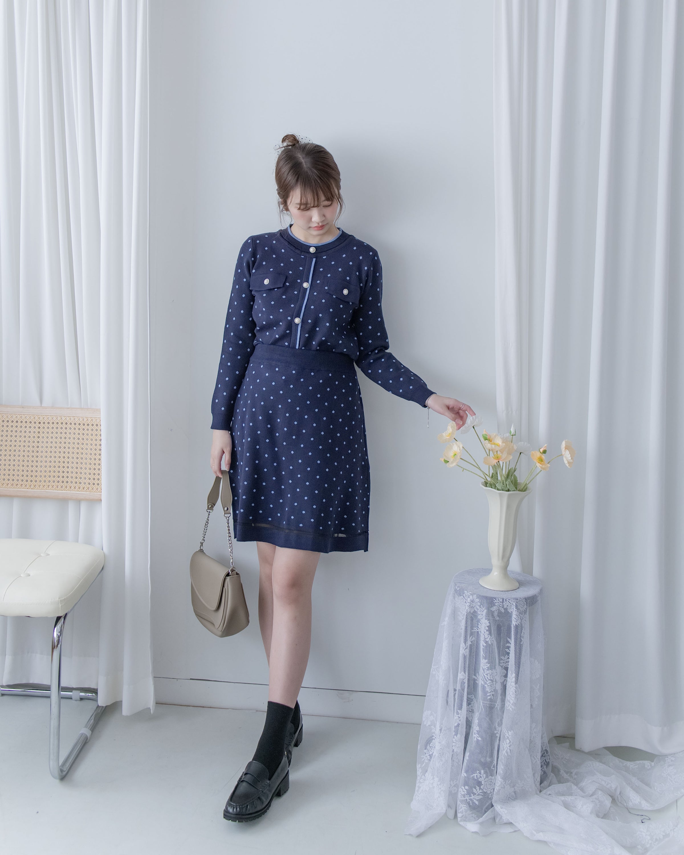 [Style 4] Polka Dot Knit Set 小圓點針織通花邊線精緻套裝/ SE8107（優惠至 2月13日）