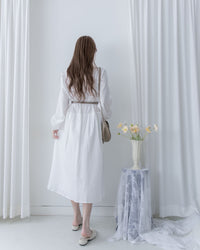 [Style 1] Stripe Cotton Lace Dress V領剪裁通花直紋長裙/ DS1071（優惠至 2月13日）