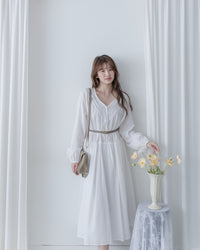 [Style 1] Stripe Cotton Lace Dress V領剪裁通花直紋長裙/ DS1071（優惠至 2月13日）