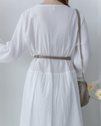 [Style 1] Stripe Cotton Lace Dress V領剪裁通花直紋長裙/ DS1071（優惠至 2月13日）