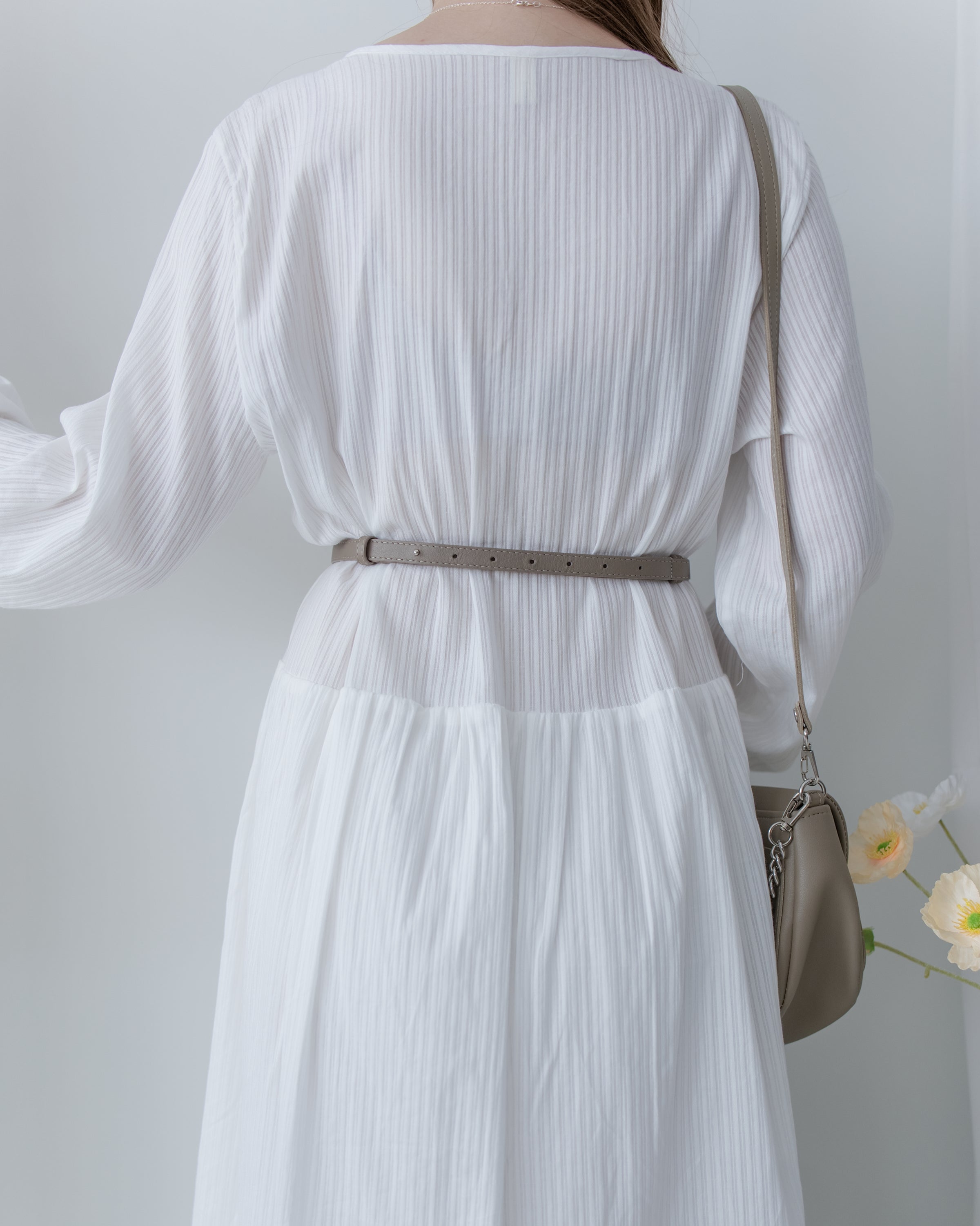 [Style 1] Stripe Cotton Lace Dress V領剪裁通花直紋長裙/ DS1071（優惠至 2月13日）