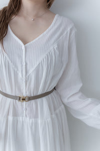[Style 1] Stripe Cotton Lace Dress V領剪裁通花直紋長裙/ DS1071（優惠至 2月13日）